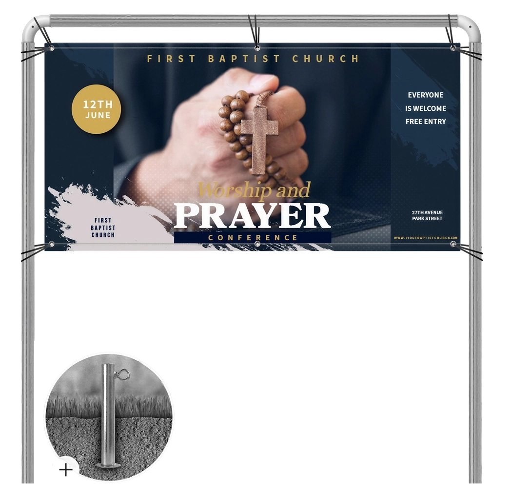 In-Ground Outdoor Banner Frame Holding A Custom Vinyl Banner By Signazon