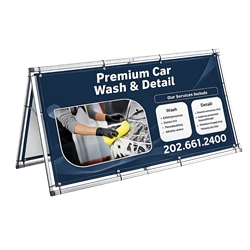 Horizontal A-Frame Banner Stands Displaying A Custom Printed Advertising Banner By Signazon