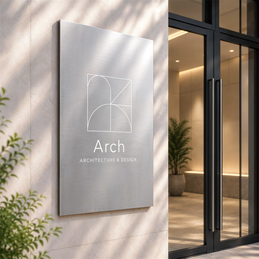 Custom Printed Business Brushed Silver Gold Metal Sign